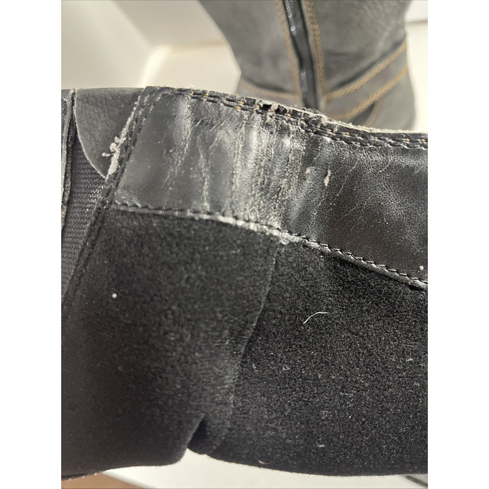 B O C by Born Black Pebbled Leather Moto Buckle Knee High Tall Zipper Boots 7 - Picture 6 of 9